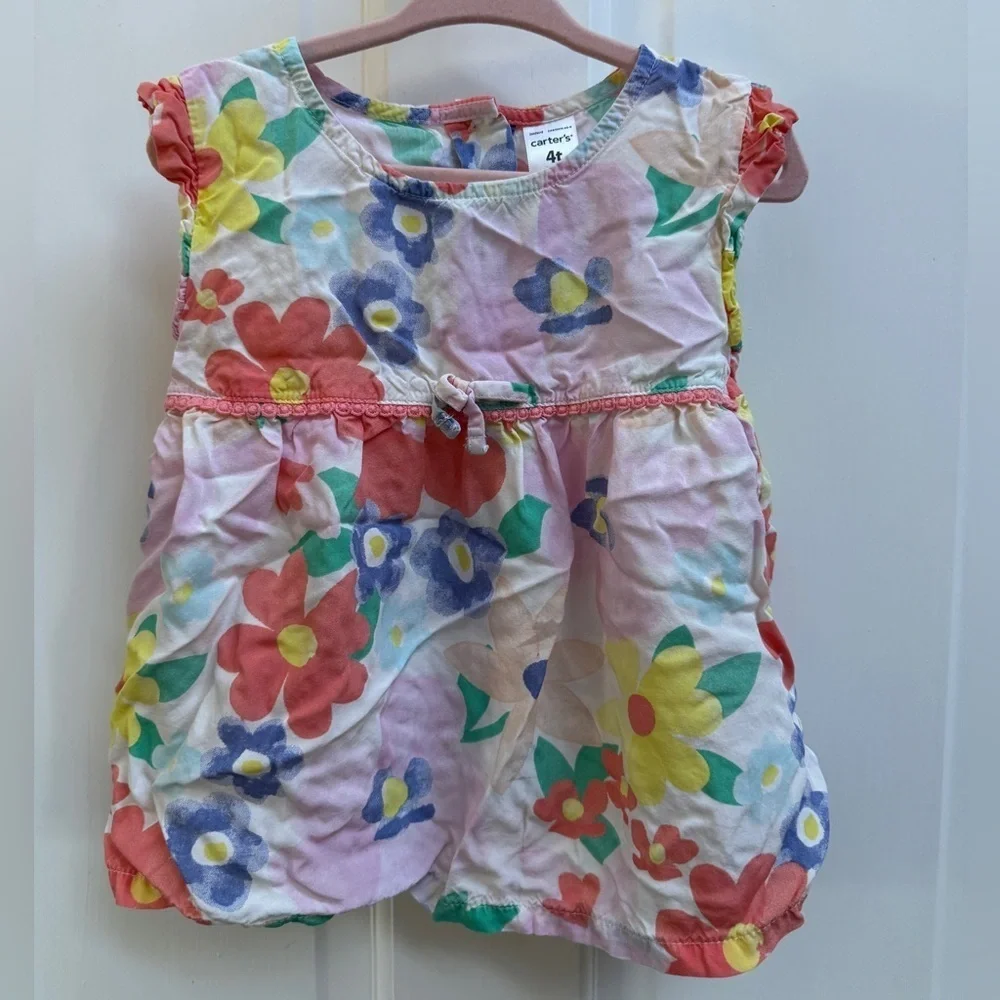 Carter's 4T Girls Multicolor Floral Short Sleeve Shirt Blouse Top